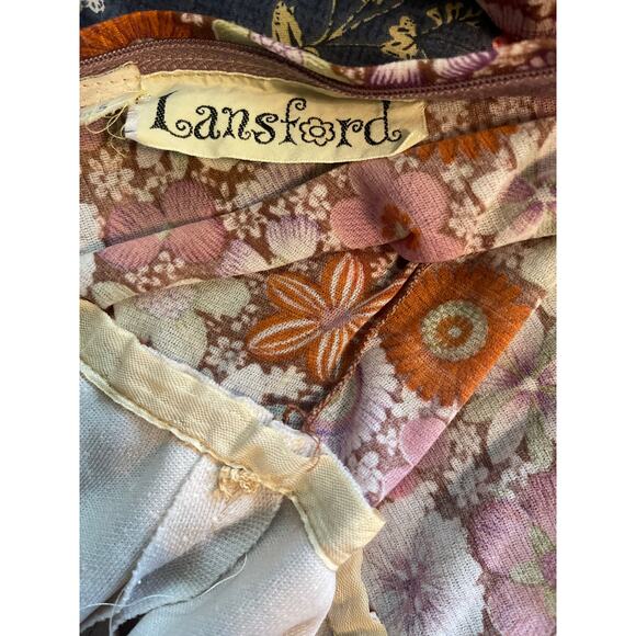 Vintage Lansford  60’s Long Sleeve Maxi Dress Belted Scoop Neck Size 2 - Picture 8 of 9